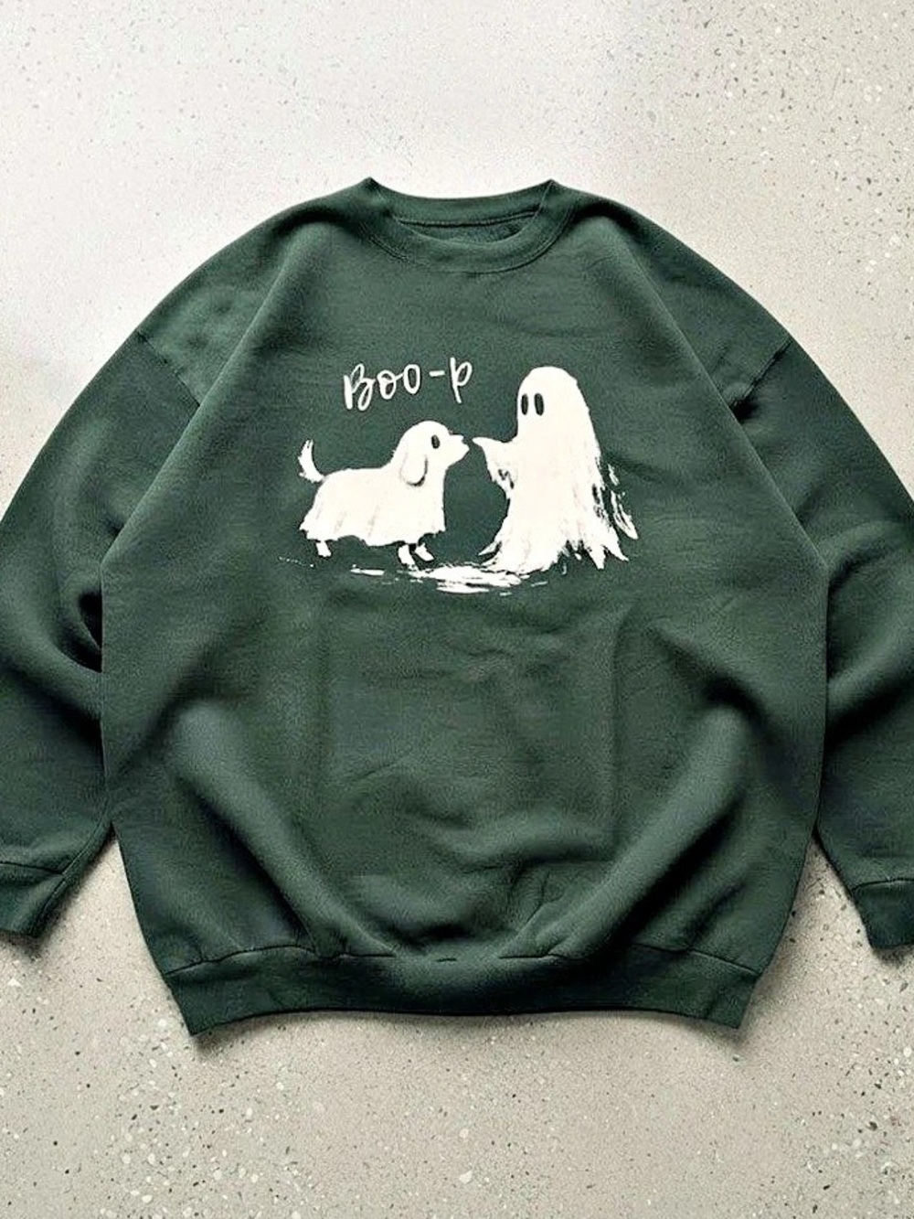 Ghost Dog Boo-p Cute Spooky Green Graphic Gildan Sweatshirt Halloween